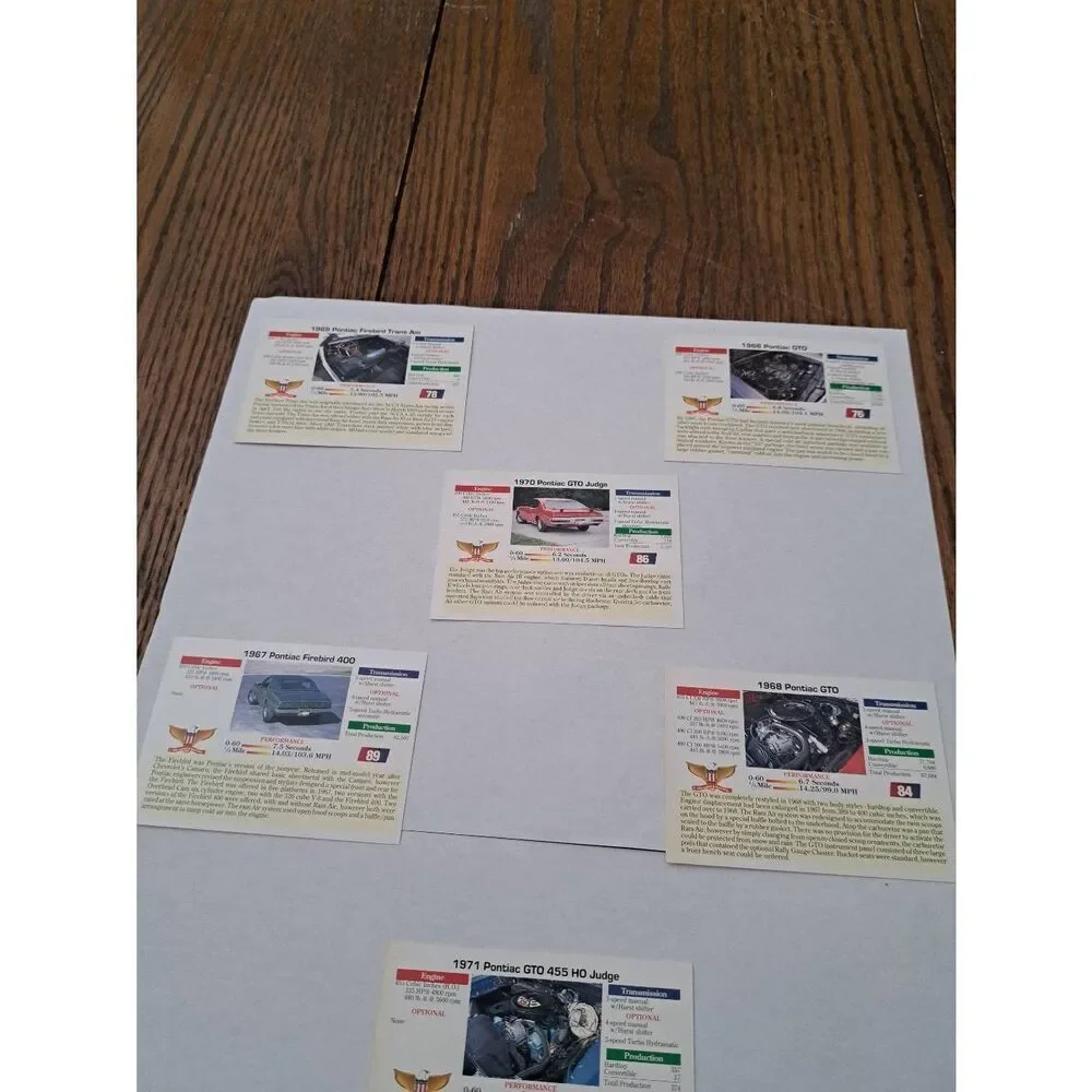 Vintage 1992 Collect A Card Musclecar Trading Cards Lot of 8 Pontiac Car Cards